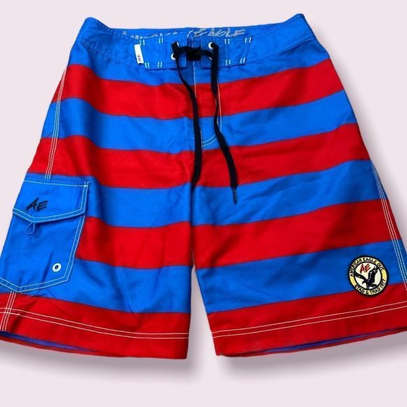 Red and Blue Striped American Eagle Outfitters Board Shorts - Size M - Picture 2 of 10